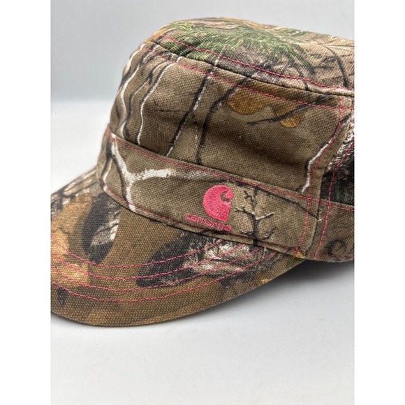 Carhartt Women's Camouflage Real Tree Pink Stitching Logo Trucker Hat - Picture 2 of 9